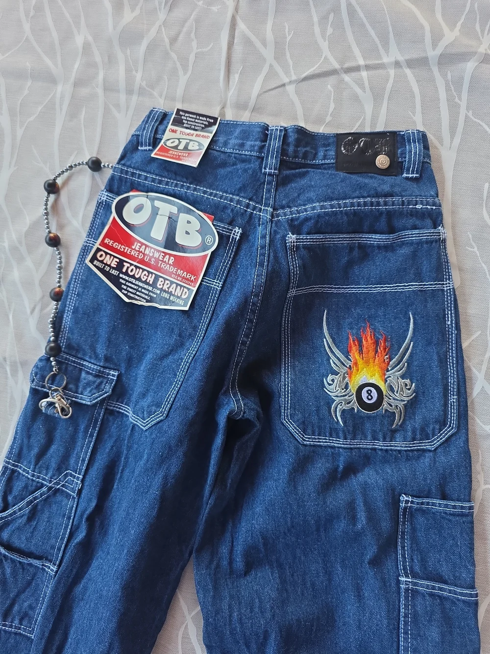 OTB Kids' Dark Blue Flame Embroidered Cargo Jeans